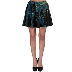 Castle Starry Night Van Gogh Parody Skater Skirt by Sarkoni