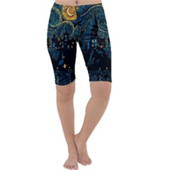 Castle Starry Night Van Gogh Parody Cropped Leggings  by Sarkoni