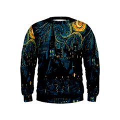 Castle Starry Night Van Gogh Parody Kids  Sweatshirt by Sarkoni