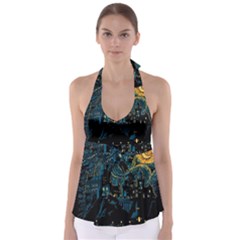 Castle Starry Night Van Gogh Parody Tie Back Tankini Top by Sarkoni