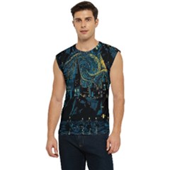 Castle Starry Night Van Gogh Parody Men s Raglan Cap Sleeve T-shirt by Sarkoni