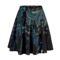 Castle Starry Night Van Gogh Parody High Waist Skirt by Sarkoni