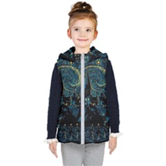 Castle Starry Night Van Gogh Parody Kids  Hooded Puffer Vest by Sarkoni