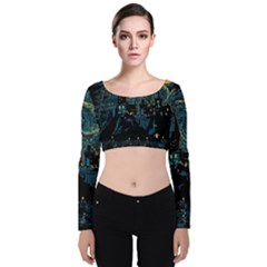 Castle Starry Night Van Gogh Parody Velvet Long Sleeve Crop Top by Sarkoni