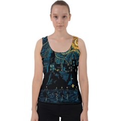 Castle Starry Night Van Gogh Parody Velvet Tank Top by Sarkoni