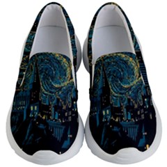 Castle Starry Night Van Gogh Parody Kids Lightweight Slip Ons by Sarkoni