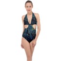 Castle Starry Night Van Gogh Parody Halter Front Plunge Swimsuit View1