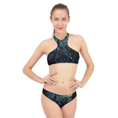 Castle Starry Night Van Gogh Parody High Neck Bikini Set by Sarkoni