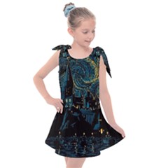 Castle Starry Night Van Gogh Parody Kids  Tie Up Tunic Dress by Sarkoni