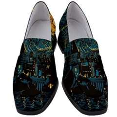 Castle Starry Night Van Gogh Parody Women s Chunky Heel Loafers by Sarkoni