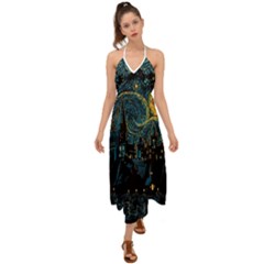 Castle Starry Night Van Gogh Parody Halter Tie Back Dress  by Sarkoni