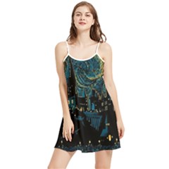 Castle Starry Night Van Gogh Parody Summer Frill Dress by Sarkoni