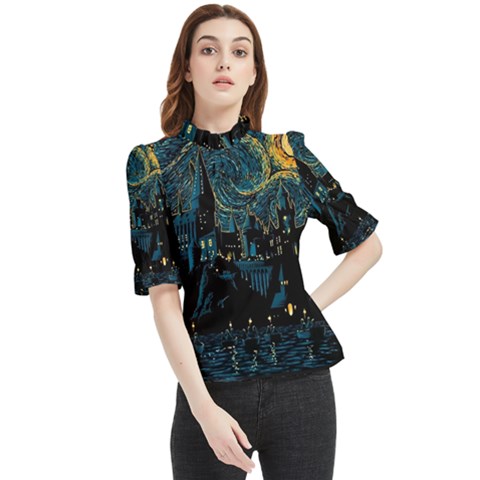 Castle Starry Night Van Gogh Parody Frill Neck Blouse by Sarkoni