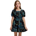 Castle Starry Night Van Gogh Parody Kids  Short Sleeve Dolly Dress View1