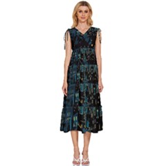 Castle Starry Night Van Gogh Parody V-neck Drawstring Shoulder Sleeveless Maxi Dress by Sarkoni