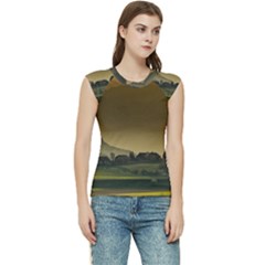 Mountains Village Trees Hills Women s Raglan Cap Sleeve T-shirt by Sarkoni