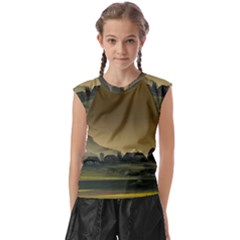 Mountains Village Trees Hills Kids  Raglan Cap Sleeve T-shirt by Sarkoni