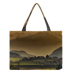 Mountains Village Trees Hills Medium Tote Bag by Sarkoni