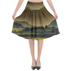 Mountains Village Trees Hills Flared Midi Skirt by Sarkoni