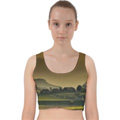 Mountains Village Trees Hills Velvet Racer Back Crop Top by Sarkoni