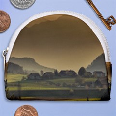 Mountains Village Trees Hills Horseshoe Style Canvas Pouch by Sarkoni