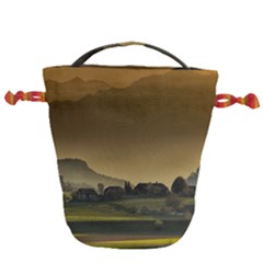 Mountains Village Trees Hills Drawstring Bucket Bag by Sarkoni