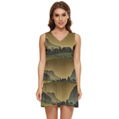 Mountains Village Trees Hills Tiered Sleeveless Mini Dress by Sarkoni