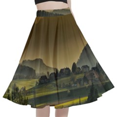 Mountains Village Trees Hills A-line Full Circle Midi Skirt With Pocket by Sarkoni