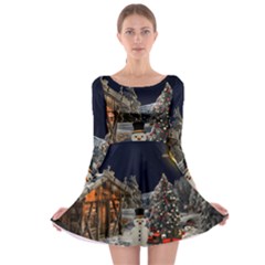 Christmas Landscape Long Sleeve Skater Dress by Sarkoni