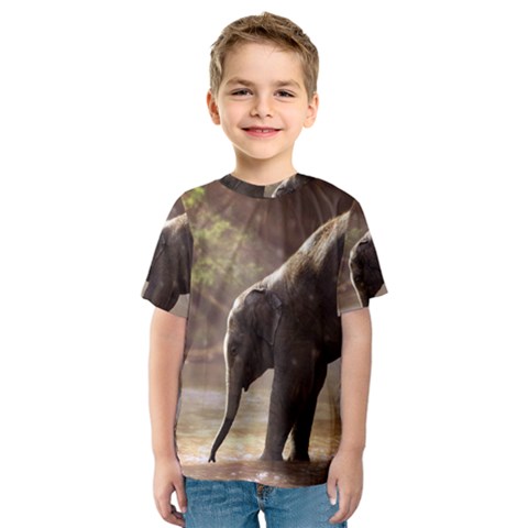 Baby Elephant Watering Hole Kids  Sport Mesh T-shirt by Sarkoni