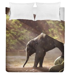 Baby Elephant Watering Hole Duvet Cover Double Side (queen Size) by Sarkoni