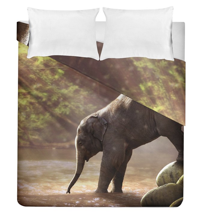 Baby Elephant Watering Hole Duvet Cover Double Side (Queen Size)