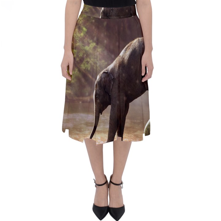 Baby Elephant Watering Hole Classic Midi Skirt