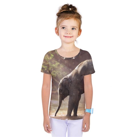 Baby Elephant Watering Hole Kids  One Piece T-shirt by Sarkoni