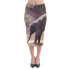 Baby Elephant Watering Hole Velvet Midi Pencil Skirt by Sarkoni