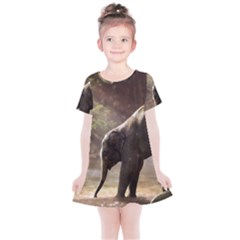 Baby Elephant Watering Hole Kids  Simple Cotton Dress by Sarkoni