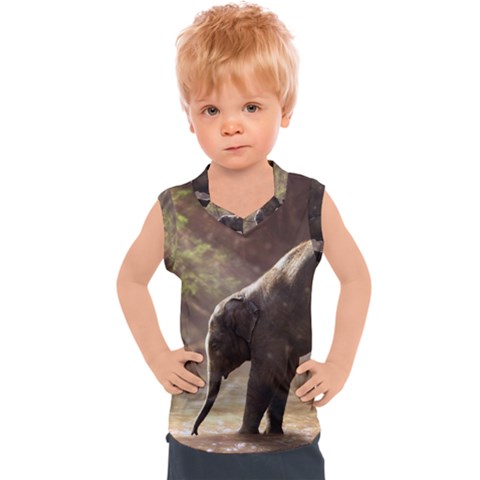 Baby Elephant Watering Hole Kids  Sport Tank Top by Sarkoni