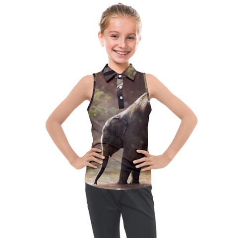 Baby Elephant Watering Hole Kids  Sleeveless Polo T-shirt by Sarkoni