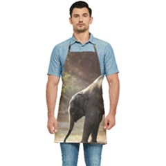 Baby Elephant Watering Hole Kitchen Apron by Sarkoni