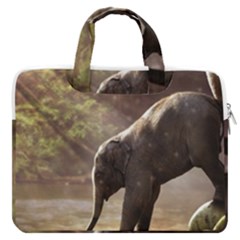 Baby Elephant Watering Hole Macbook Pro 13  Double Pocket Laptop Bag by Sarkoni