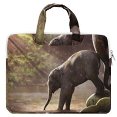 Baby Elephant Watering Hole Macbook Pro 16  Double Pocket Laptop Bag  by Sarkoni