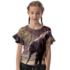 Baby Elephant Watering Hole Kids  Cut Out Flutter Sleeves by Sarkoni