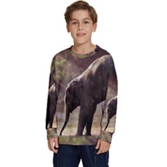 Baby Elephant Watering Hole Kids  Crewneck Sweatshirt by Sarkoni