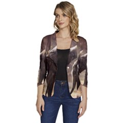 Baby Elephant Watering Hole Women s One-button 3/4 Sleeve Short Jacket by Sarkoni