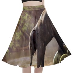 Baby Elephant Watering Hole A-line Full Circle Midi Skirt With Pocket by Sarkoni