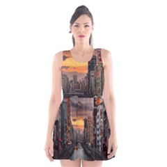 River Buildings City Urban Scoop Neck Skater Dress by Sarkoni