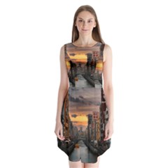 River Buildings City Urban Sleeveless Chiffon Dress   by Sarkoni