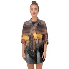 River Buildings City Urban Half Sleeve Chiffon Kimono by Sarkoni