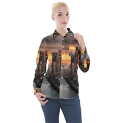 River Buildings City Urban Women s Long Sleeve Pocket Shirt