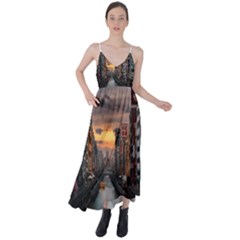 River Buildings City Urban Tie Back Maxi Dress by Sarkoni